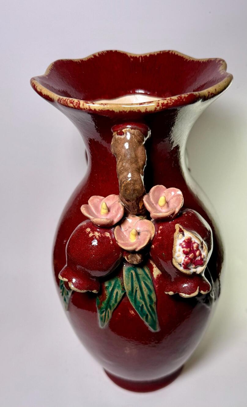 Antique Sang de Boeuf Glazed Vase | Pomegranate Handles, Oxblood Ceramic
